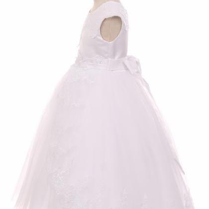 White Lace Applique Swoop Train Dress