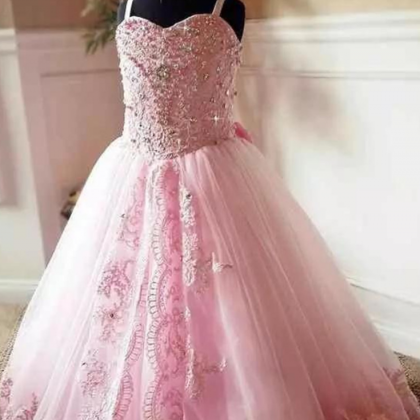 2019 Beautiful Pink Lace Appliques Beads Long..