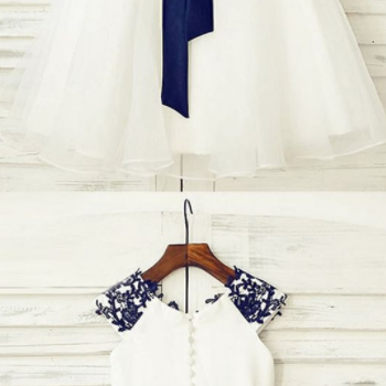 White & Blue Flower Girl Dresses,tulle..
