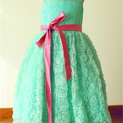 Custom Tea Length Flower Girl Dresses Mint Green..