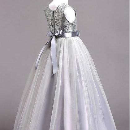 Lace Beaded Sleeveless Jewel A-Line Flower Girl Dress