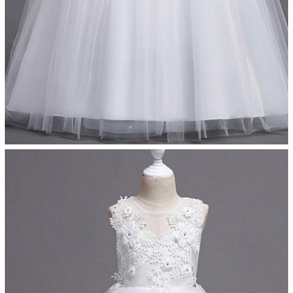 Lace Beaded Sleeveless Jewel A-Line Flower Girl Dress main image 1