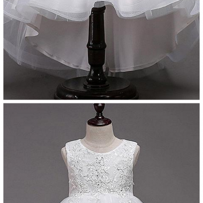 Tulle Lace Jewel Neckline Hi-lo Ball Gown Flower..