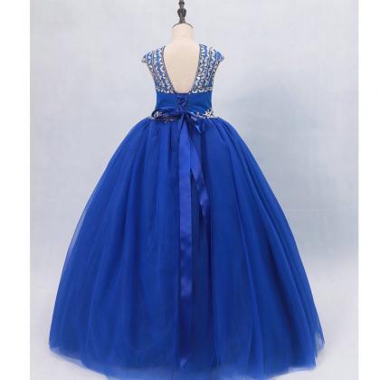 Royal Blue Pageant Dresses For Girls,crystal..