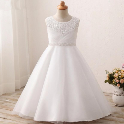 Real Image Flower Girl Dress With Long Train For..