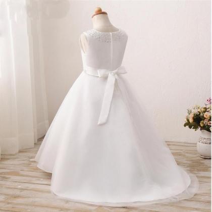 Real Image Flower Girl Dress With Long Train For..