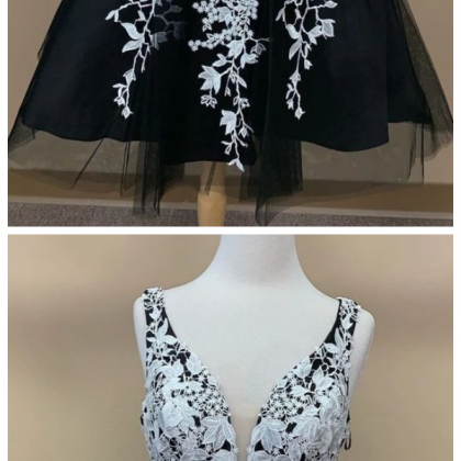 Short Homecoming Dresses, Black And White Lace..