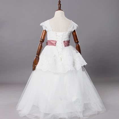 Princess Ball Gown White Lace Flower Girls Dresses..