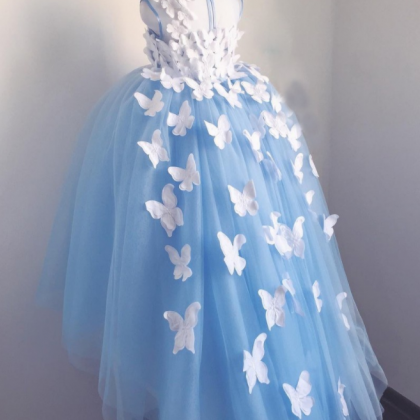 Sky Blue Ball Gown Flower Girl Dresses Tulle 3d..