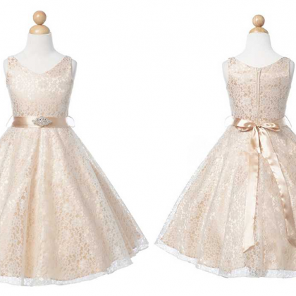 Champagne Lace Princess Gown Girl Birthday Wedding..
