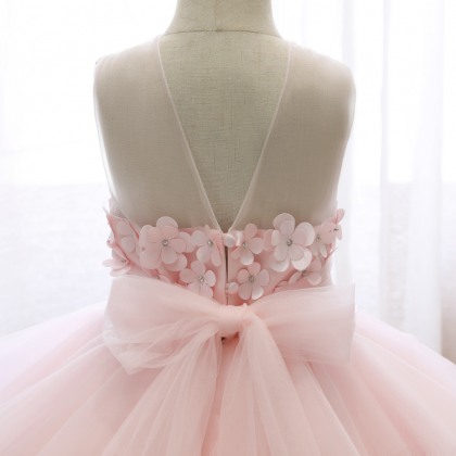 Party Formal Pink Flower Girl Dress Baby Pageant..