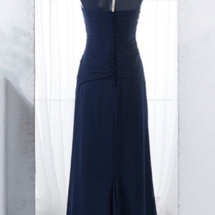 Elegant Dark Blue Ruched Bridesmaid Dress With..