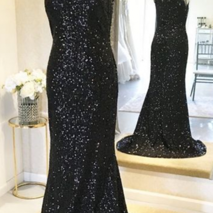Gorgeous Sparkly Sequins Prom Dress, Black..
