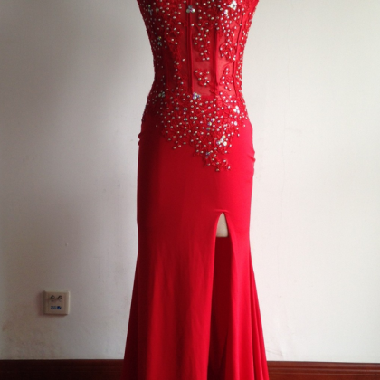 Red Prom Dresses,beaded Evening Gowns,sexy Formal..