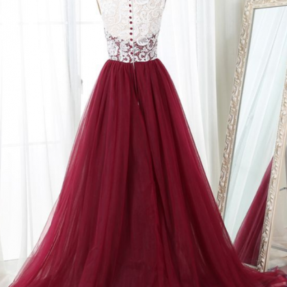 Burgundy Long Prom Dresses, Elegant Prom Dresses..