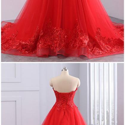 Red Strapless Tulle Prom Dress,Red Long Evening Dress Y2354