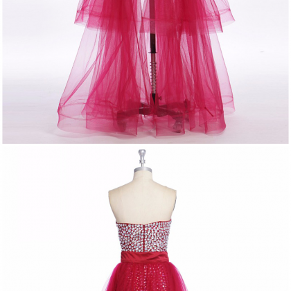 Pink Tulle Sweetheart Long Beaded Party Dress With..