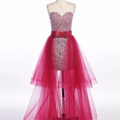 Pink Tulle Sweetheart Long Beaded Party Dress With..