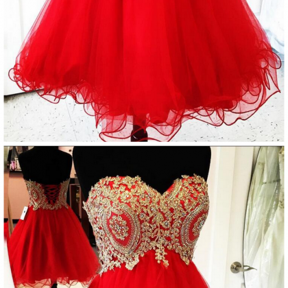 Red Tulle Party Dress,a Line Short Prom Dress,..