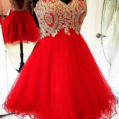 Red Tulle Party Dress,a Line Short Prom Dress,..