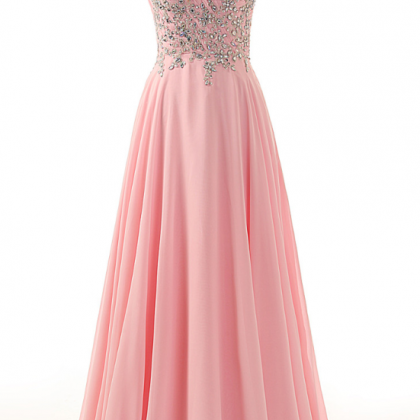 Charming Prom Dress,beads Pink Chiffon Prom..