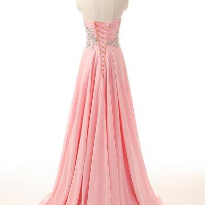 Charming Prom Dress,beads Pink Chiffon Prom..