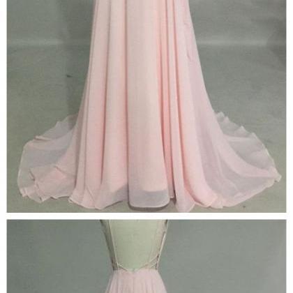 P1298 Simple V Neck Pink Long Prom Dress, Backless..