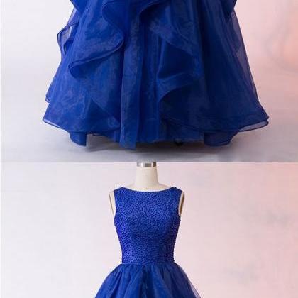 Royal Blue Tulle Backless Prom Dress, Ball Gown..