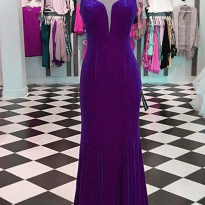 Sexy Purple Mermaid Prom Dresses With Spaghetti..