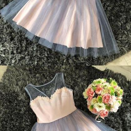 A-line Round Neck Pink Tulle Homecoming Dress With..