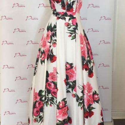 A-line Floral Long Prom Dress, Spring Prom Dress,..