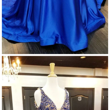 Gorgeous V Neck Royal Blue Long Prom Dress With..