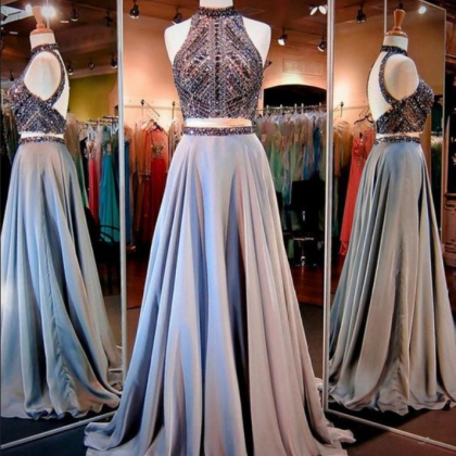 Two Piece Prom Dresses Sexy High Neck Long..