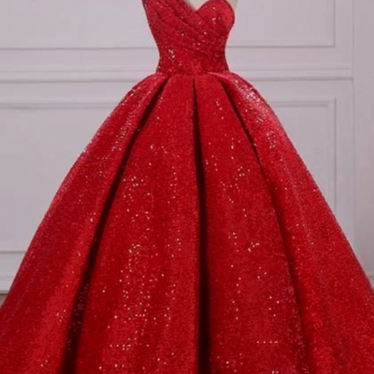 Sassy Wedding Ball Gown One Shoulder Sequins Red..