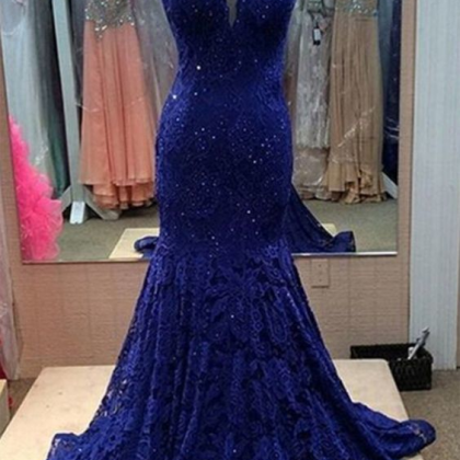 Sassy Wedding Royal Blue Lace Long Mermaid Prom..