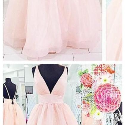 Charming V Neck Backless Pink Long Evening Dress