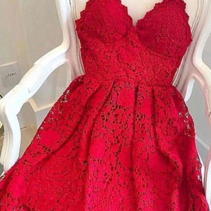 Sassy Wedding Cute Red Short Homecoming Dress Lace..