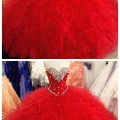 Princess Ball Gown Red Sweet 16 Dresses Beaded..