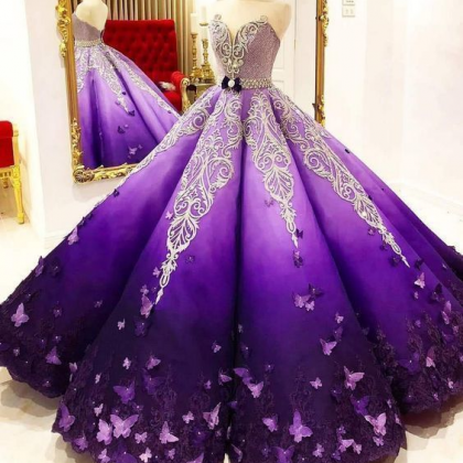 Strapless Butterfly Quinceanera Dress Purple Ball..