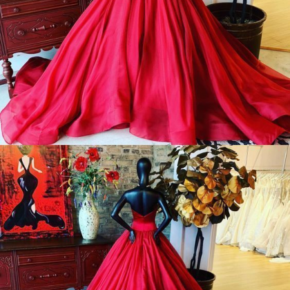 Red Strapless Red Long Ball Gown, Formal Evening..