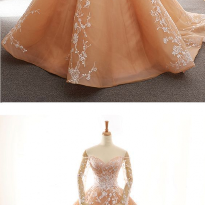 Charming Appliques Long Sleeve Ball Gown Prom..