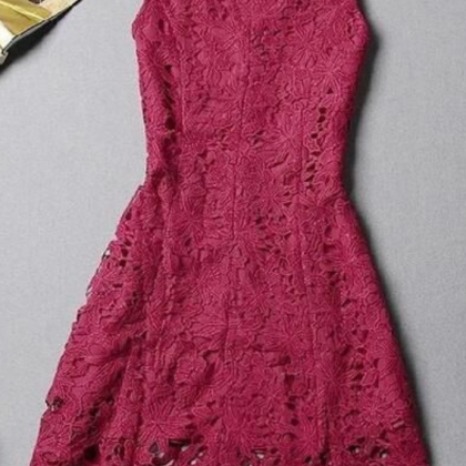 Elegant Lace Short Prom Dress, Red Homecoming..