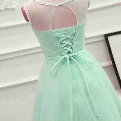 Tulle Short Party Dress With Lace Applique,..