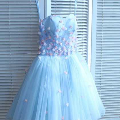 Sweetheart Short Handmade Party Dress, Blue..