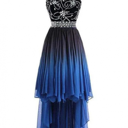 Beautiful Beaded High Low Chiffon Gradient Party..