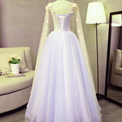 Lovely Tulle Lavender Long Formal Dress With Lace..