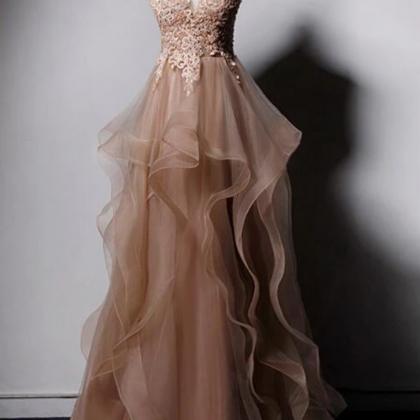 High Quality Tulle V-neclike Long Prom Dress, Lace..