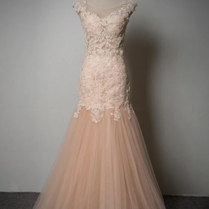Tulle Mermaid Gown With Lace Applique, Evening..