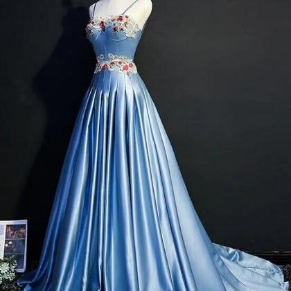 Sweetheart Satin Long Party Gown With Straps, Prom..