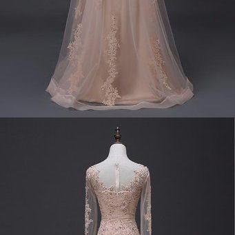 Simple Long Tulle A Line Lace Applique Prom Dress,..